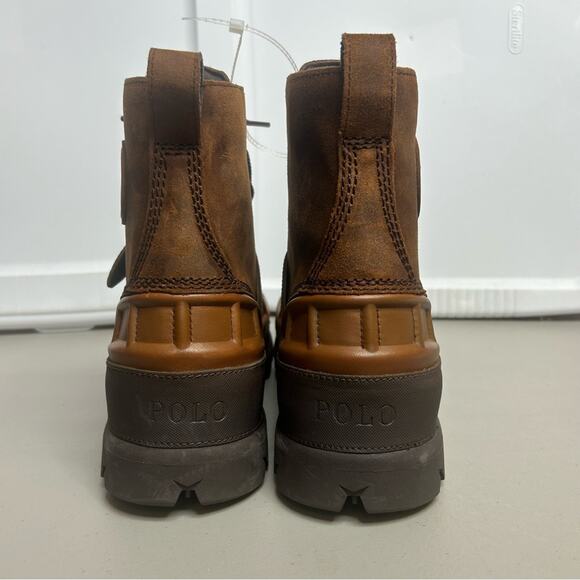 Ralph Lauren Polo Genuine Leather Boots Men 11.5 Brown Hiking Lace Up Buckle NWT - Picture 4 of 6
